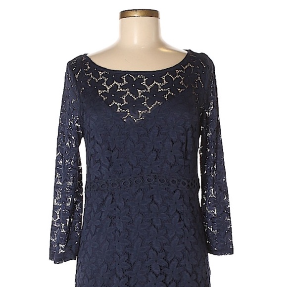 Boatneck Navy Lace Dress | Laundry by Shelli Segal - Picture 2 of 7